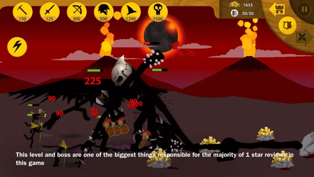 Stickman army facing a challenging boss in Campaign Mode of Stickman Legacy.